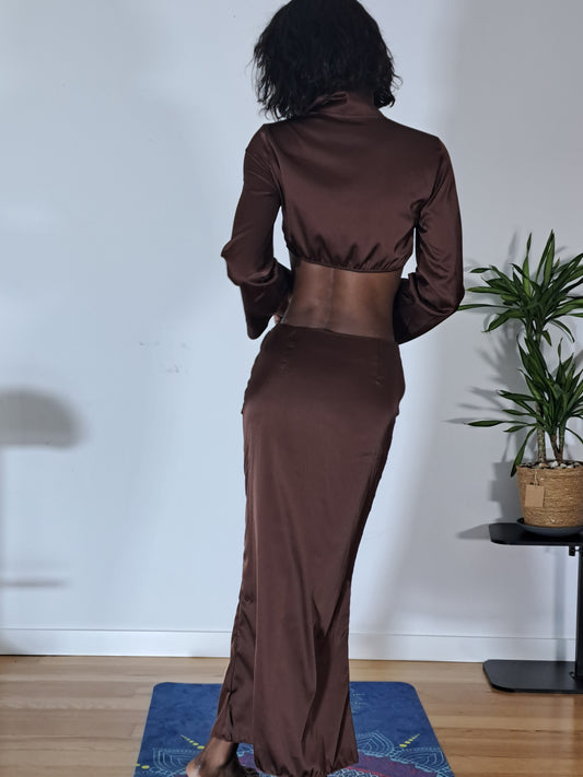 Conjunto Saia Longa e Top em Cetim