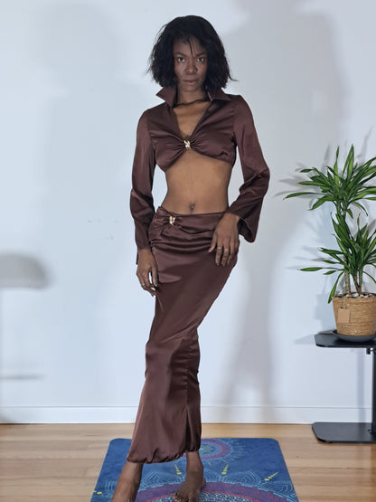 Conjunto Saia Longa e Top em Cetim