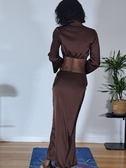 Conjunto Saia Longa e Top em Cetim