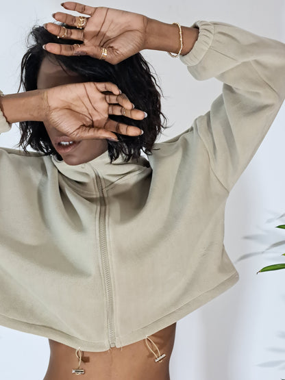 Casaco Casual Com Feicho Frontal e Gola Alta