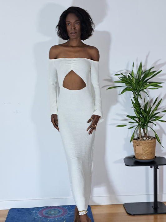 Vestido Recorte Frontal Marfim Rebelde, Espirito Livre -0052