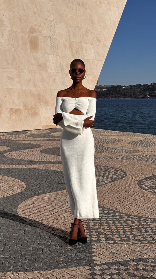 Vestido Recorte Frontal Marfim Rebelde, Espirito Livre -0052